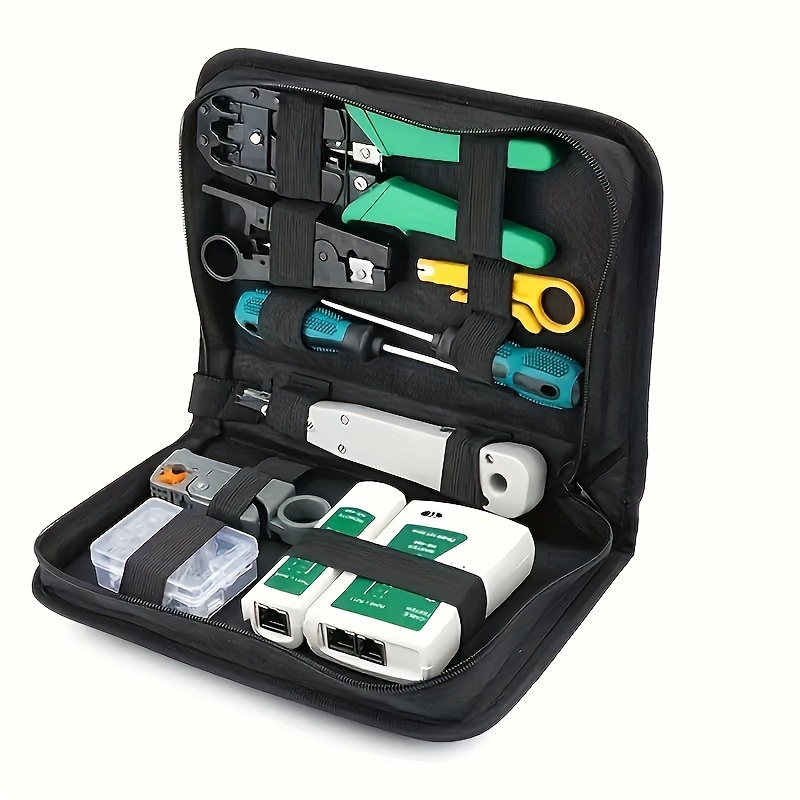 

Kit d'outils de service de réseau professionnel, RJ45, pince à sertir, de câbles, kit de clips, plastique, non chargé, pour Cat5e Cat6, portable avec sac de transport