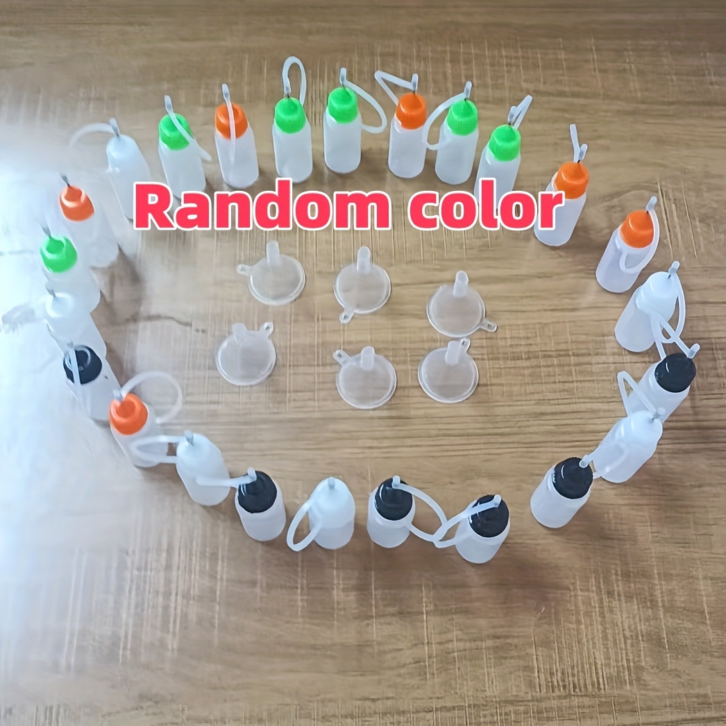 Random 40-pack Precision Tip Liquid Bottles, 0.34 Ounce, Multiple Colors, With Mini Funnel, Suitable For Glue, Ink, Acrylic Paint - Durable Plastic, Suitable For Crafts And Art Projects