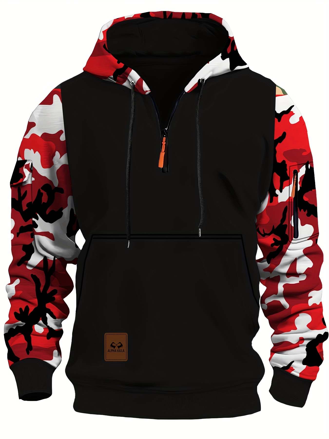 herren camo hoodie reißverschlussdetail schwarz rot weißes Temu
