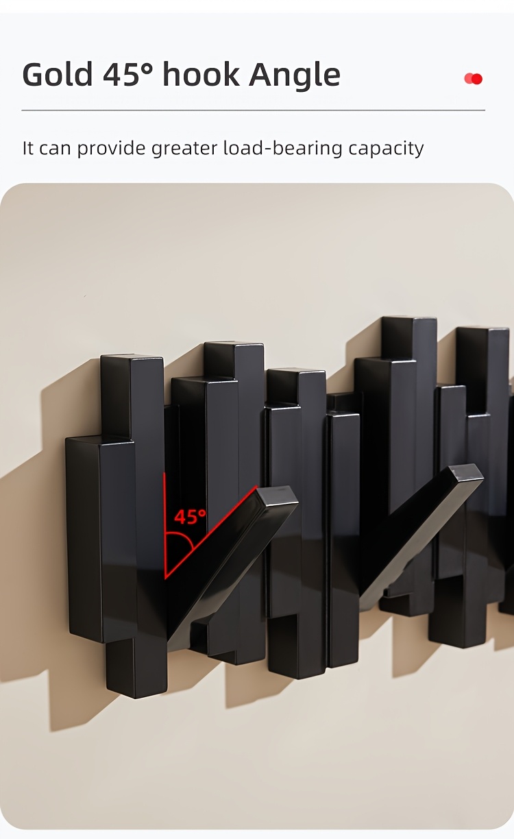 Foldable Piano Hook Rack - Hidden Arms Wall Organizer, No-Drill Entryway Storage