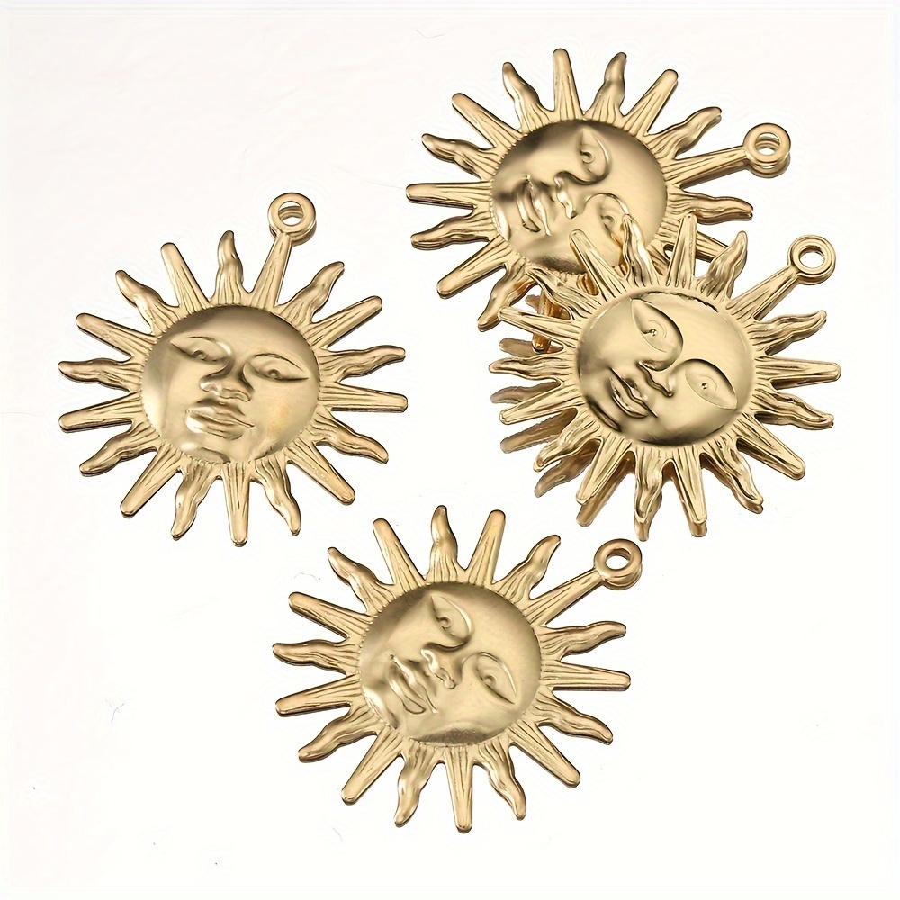 

5pcs Mingxuan Golden Stainless Face Pendants, Making Accessories For Earrings, Necklaces, Bracelets, Charms Supplies