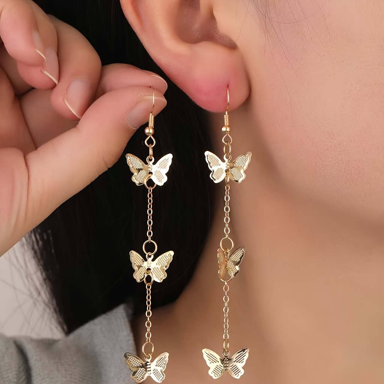 TEMU Boucles d'oreilles pendentives papillon, mode et minimalistes