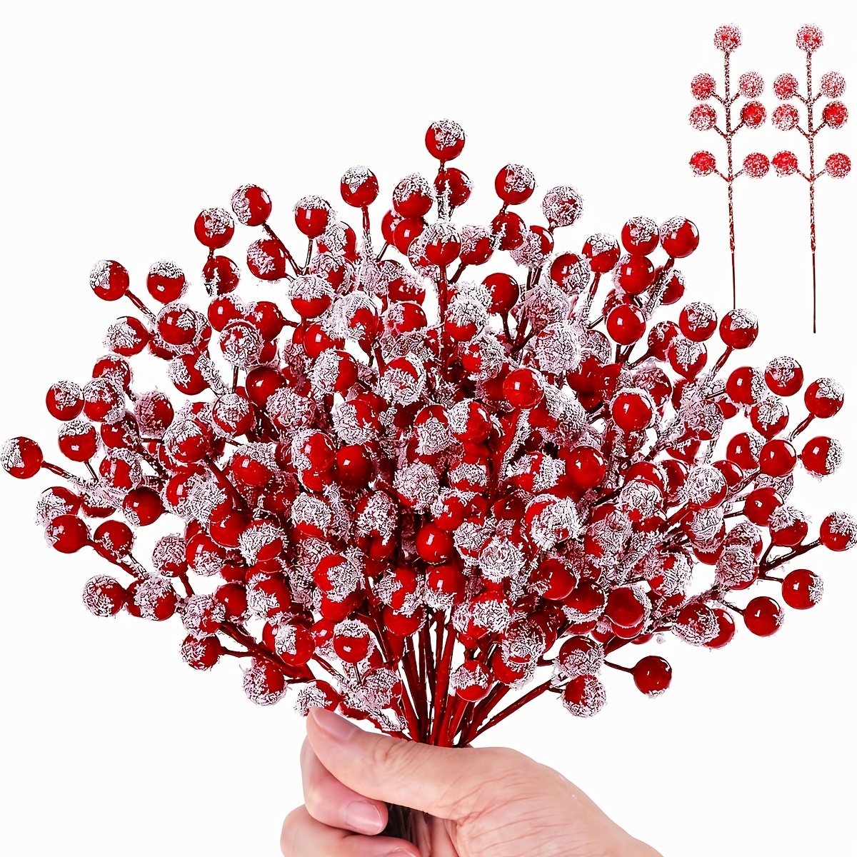 TEMU 40pcs Realistic, Uv-resistant, Red Artificial Berry Stems For Autumn Winter Decor Diy Christmas Tree Garland Wedding Gift Thanksgiving Holiday