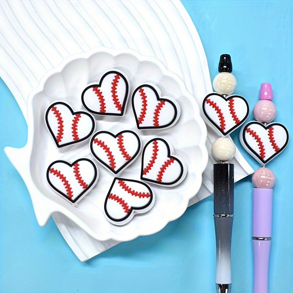 

10pcs Heart-shaped Sports Ball Charms For - Pvc Beads For Bracelets, Pens & Crafts