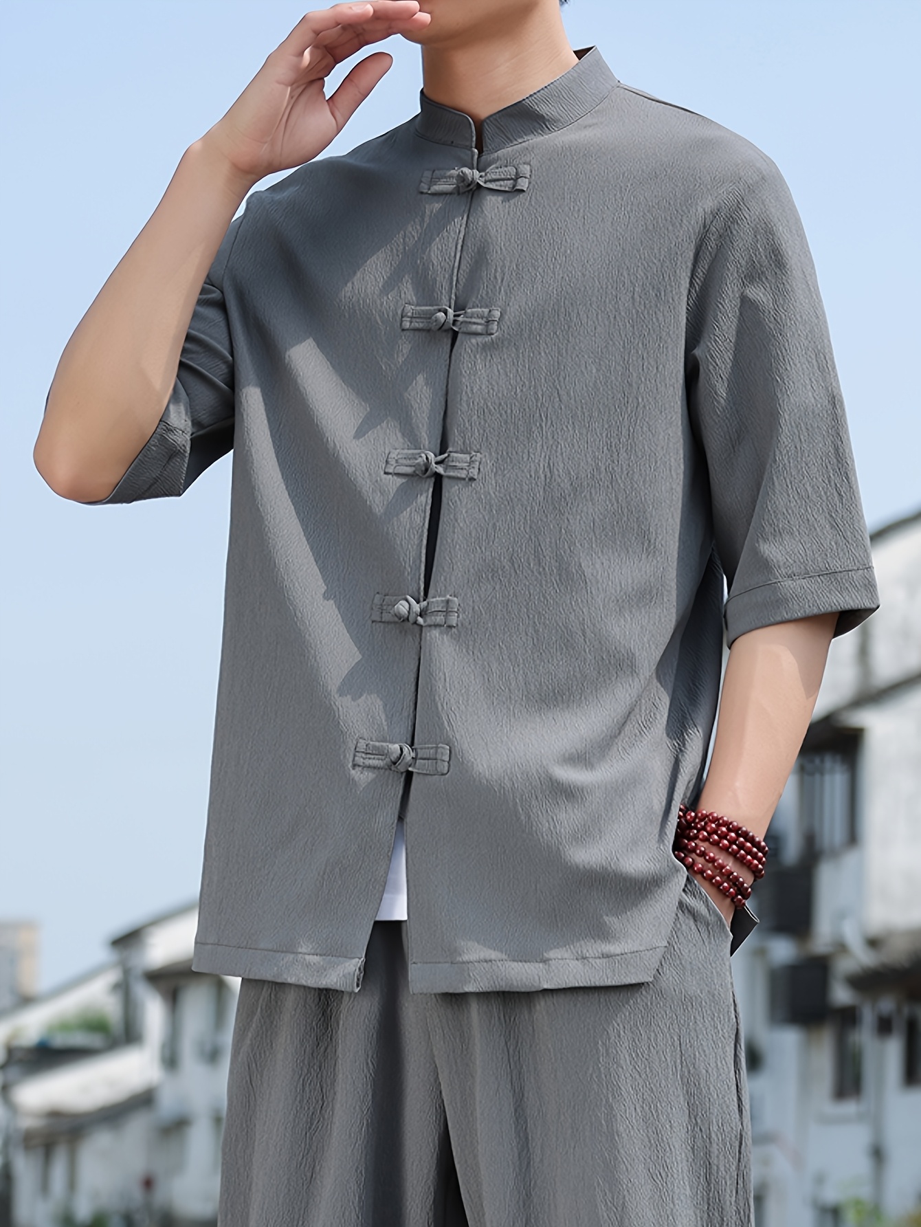 camisa vintage chinesa de botão para homens blusa formal e - Temu Brazil, image size:800x1066