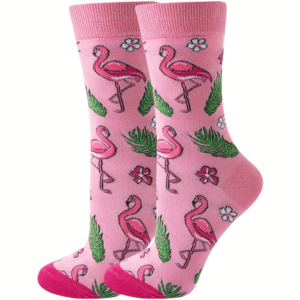 

1 Pair Personality Pink Flamingo Print Socks, Comfy & Breathable Mid Tube Socks, Women's Stockings & Hosiery