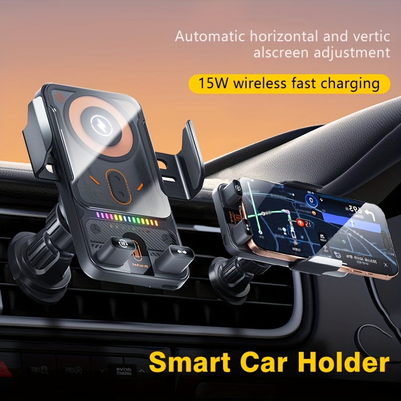 TEMU Smart Car Wireless Charging Holder, 15w Fast Charger, With Automatic Induction Clamping And Magnetic Alignment Functions, Compatible With For