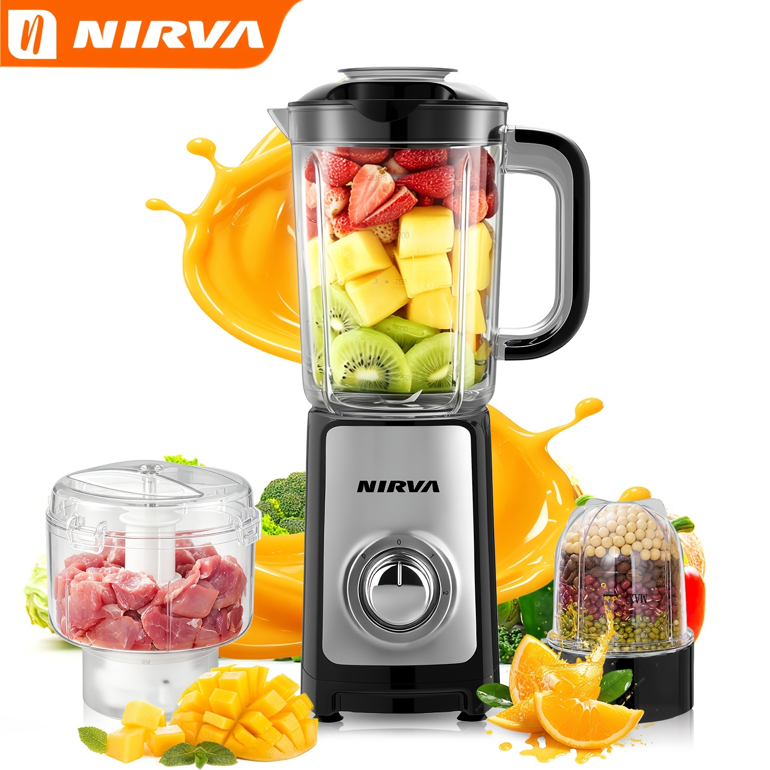 Nirva 380w Multi-functional Blender Set, 1000ml Capacity, 2 & , 4-blade Stainless Cutter, Includes Mincing And Grinding Attachments, Stable Non-slip Bottom, Easy To Clean