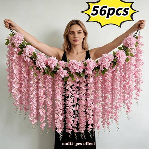 56pcs artificial vine pink wisteria flower strip combination flower vine flower combination vine with matching adjustable tie wire suitable for proposal wedding scene decoration birthday party