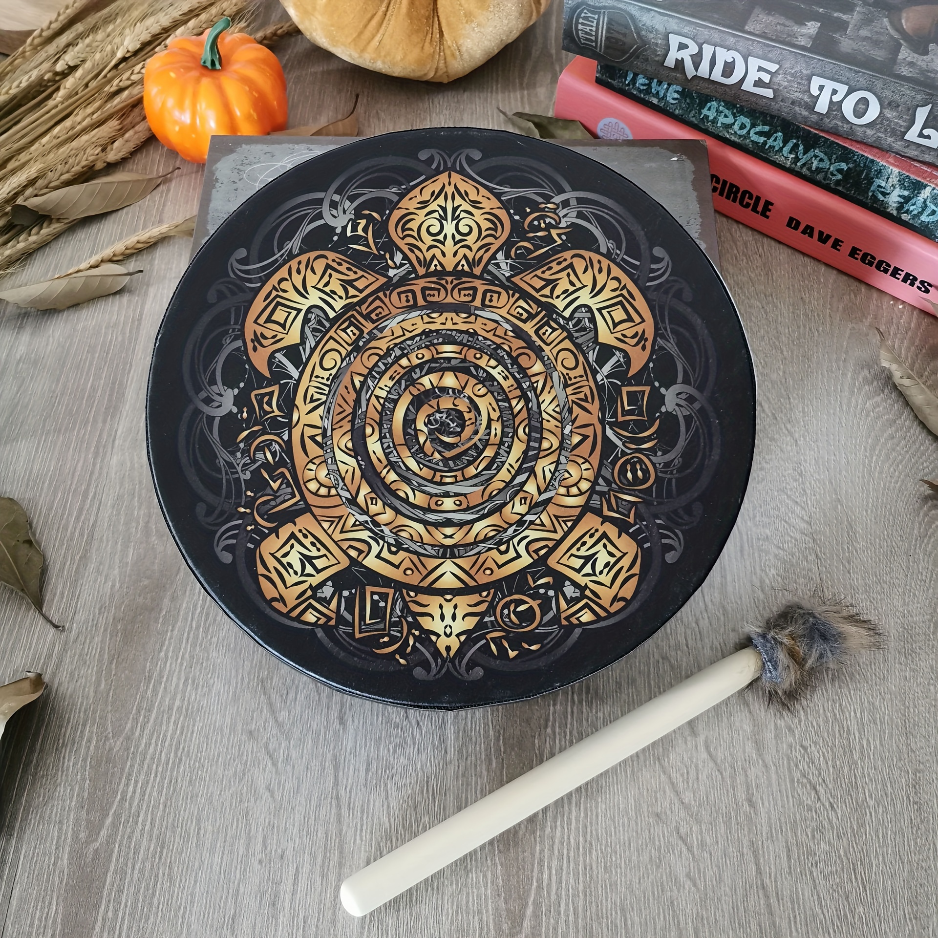 

Handcrafted Turtle Shamanic Drum With Drumstick - 9.8" Ritual Frame Drum, Ideal For Percussionists And