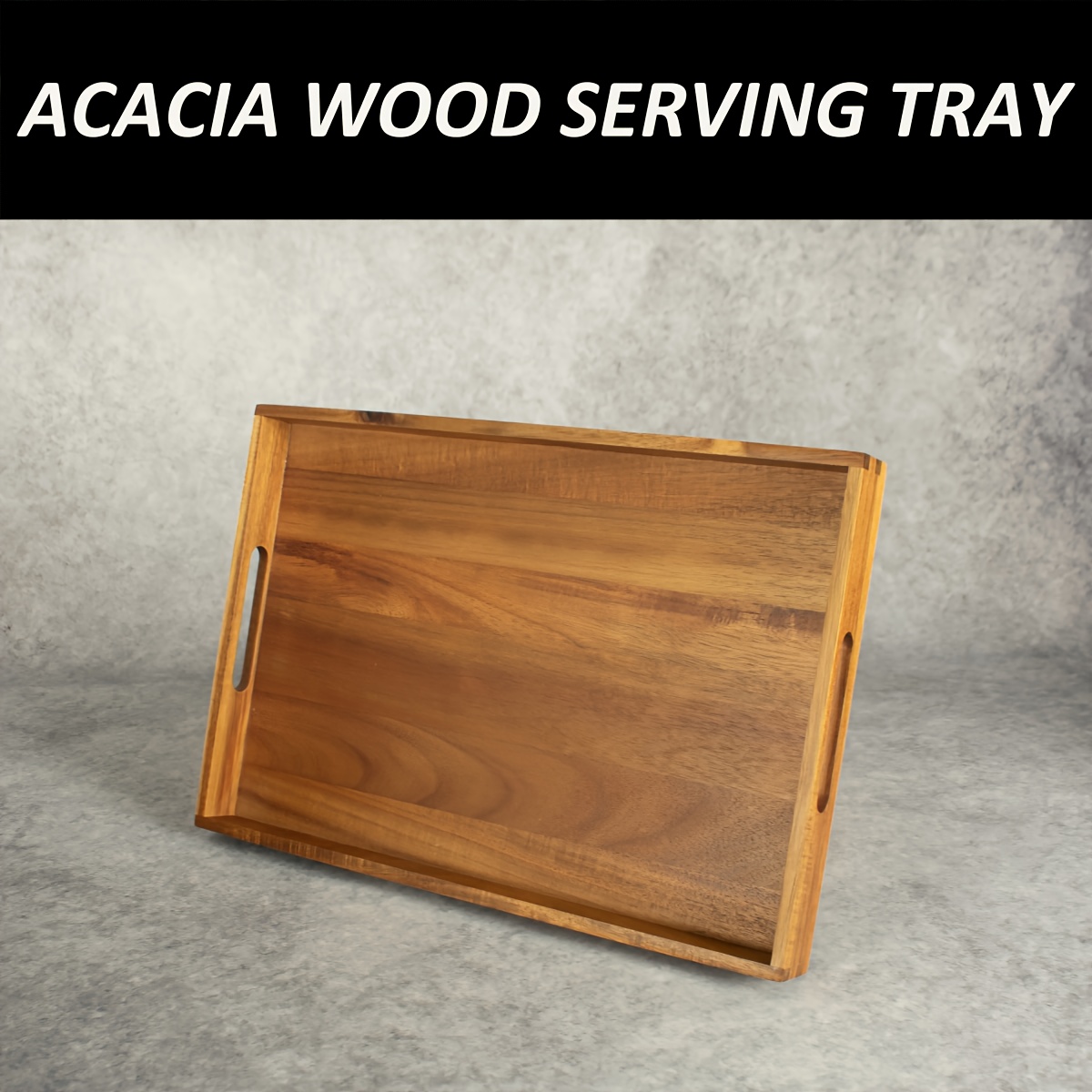 TEMU 1/2pcs 17in Large Acacia Wood Ottoman Tray With Handles, Decorative Wooden Serving Tray For Sofa, Coffee Table, Home Decor, Living Room