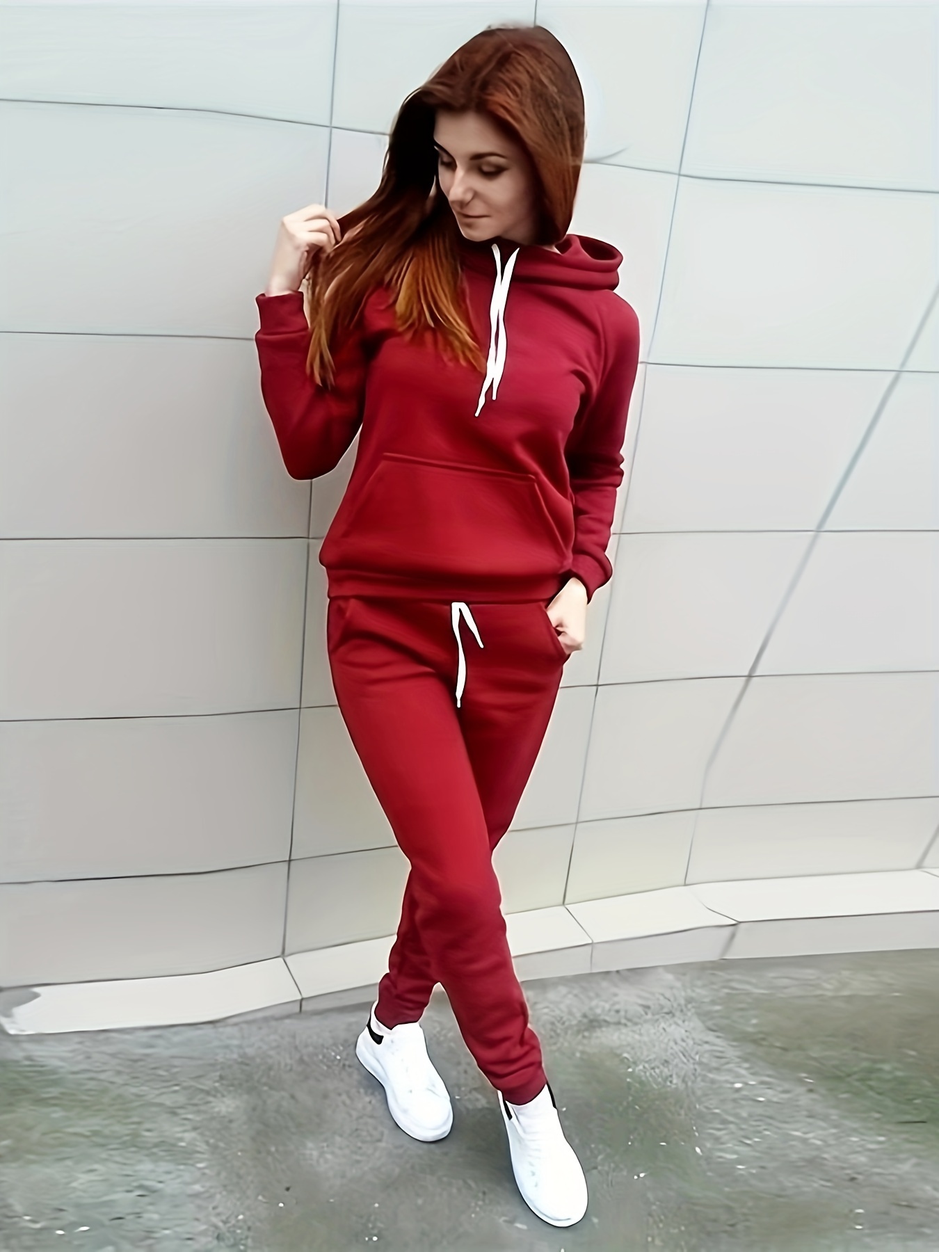 solid color two piece set casual long sleeve sweatshirt Temu