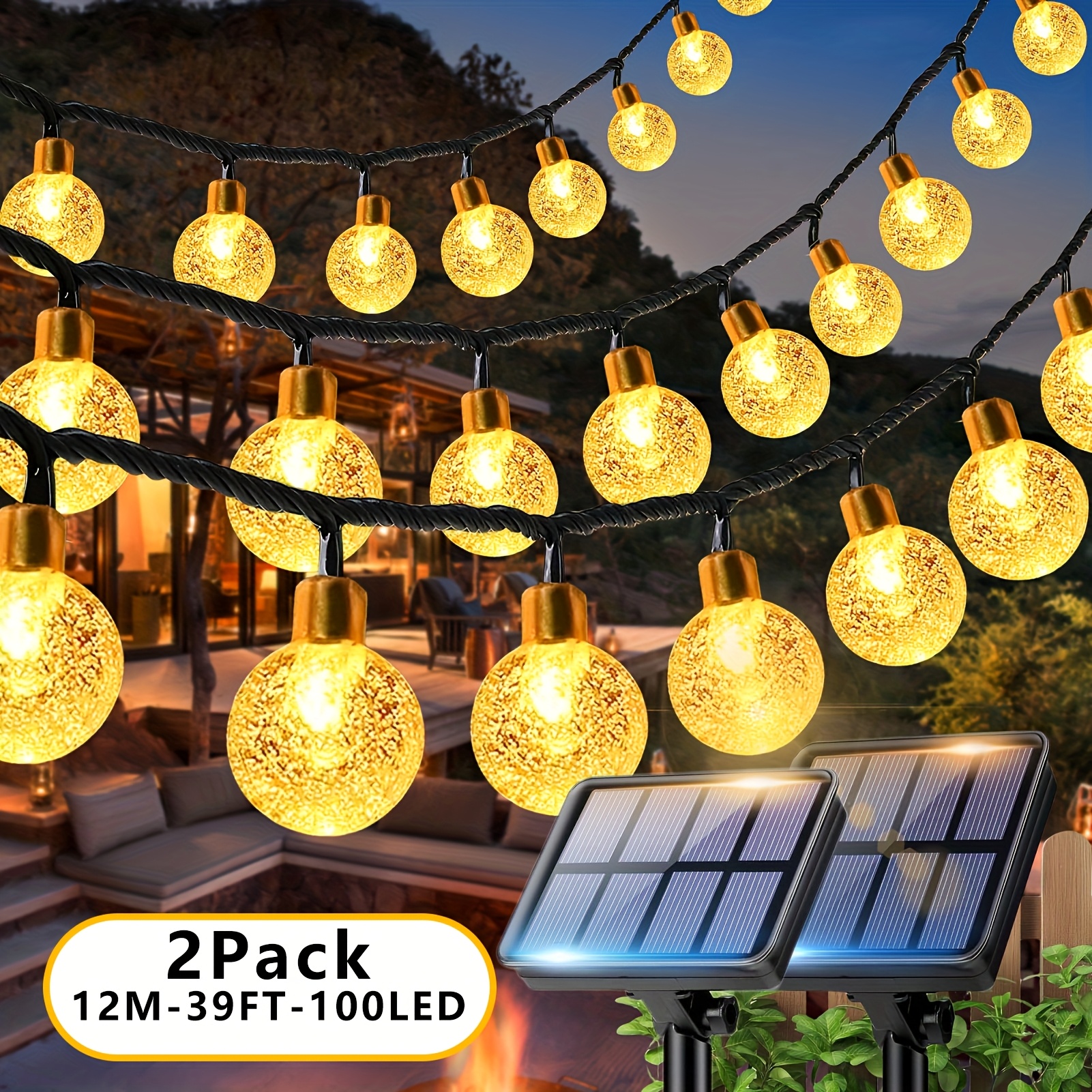 TEMU 2-pack 39/72 Feet (100/200 Leds) Solar Outdoor Lights, Outdoor Solar String Lights, 8 Solar Wonderland Lights, Garden Courtyard Tree Christmas