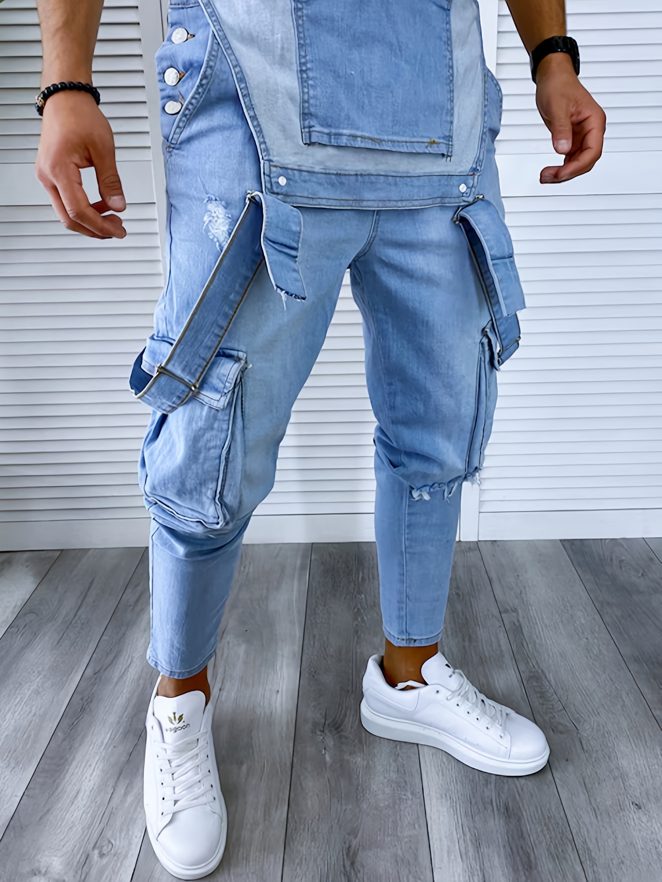 Men Blue Jean Jumper Pants Denim Jumpsuit For Men Sold On Temu