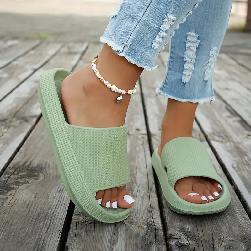 1 pair womens thick sole non slip slide sandals casual slippers for beach and indoor outdoor use comfortable eva shoes hand washable solid color indoor slippers Product details 9