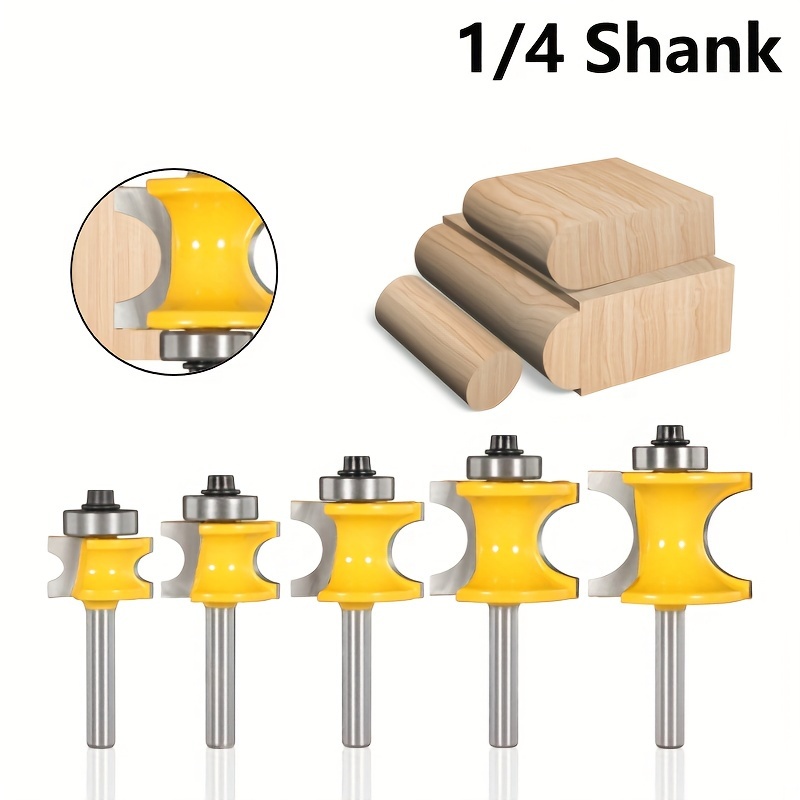 

5pcs Bearing Half- Cutter, 1/4 Shank, Woodworking Milling Cutter, Five-ball, 6.35 Shank, Wooden Stick Trimming And Engraving