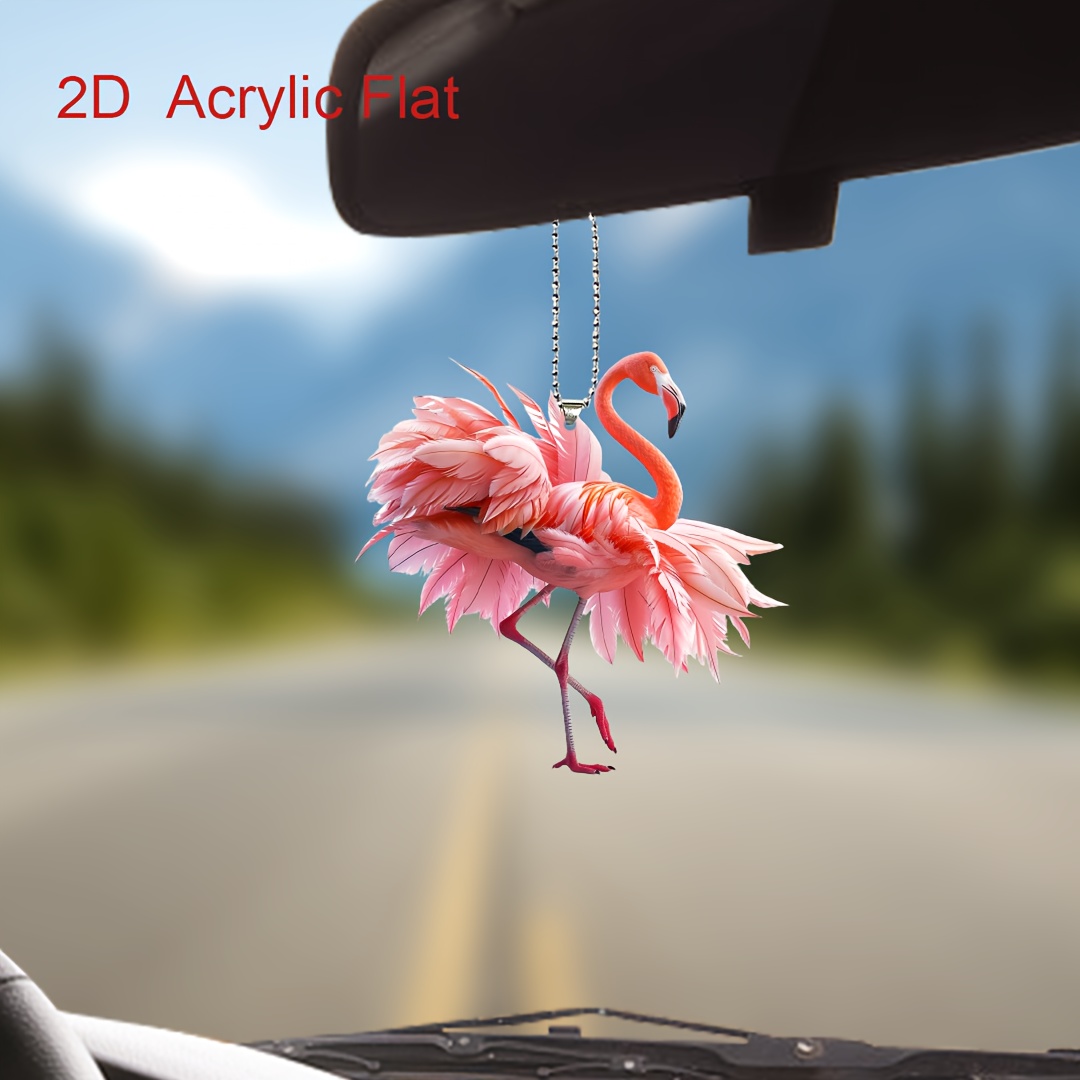 

Acrylic Flamingo Hanging Ornament, 2d Car Interior Pendant, Keychain Charm, Decorative Flat Acrylic Bird Accessory For Home And Vehicle