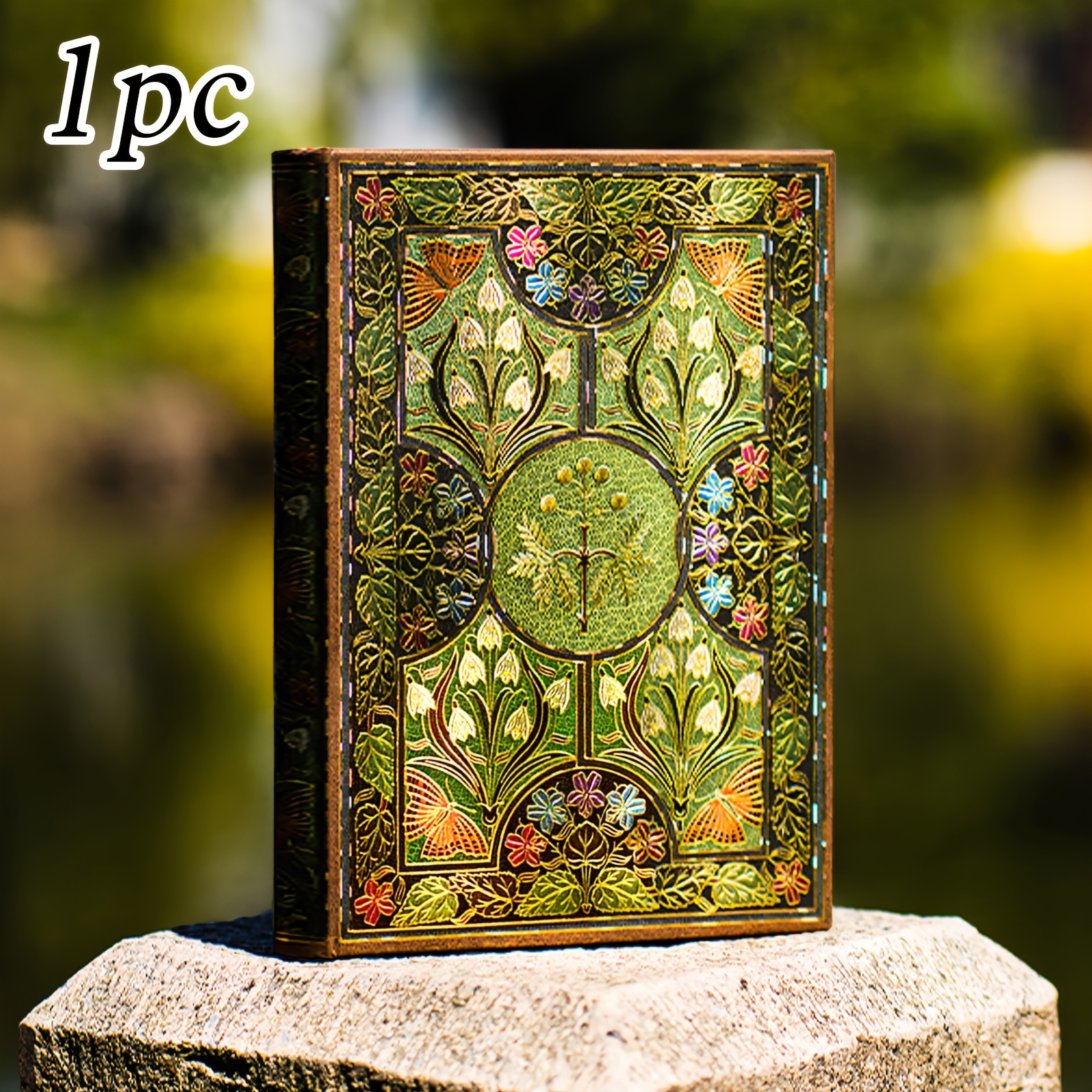 Image of 1pc, 256 Pages, Vintage Hardcover Notebook With , Diary With Golden-plated Laser Foil Stamping, Colored Pages, , Portable Notebook, Travel Journal, Ideal Gift For The Office Or Back To School