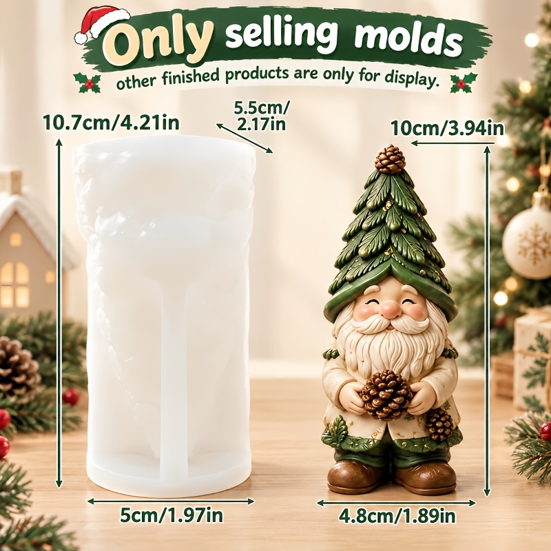 TEMU Candle Mold Hat Santa Claus Shape Candle Silicone Mold Christmas Leaf Hat Dwarf Santa Claus Resin Silicone Mold Holding Pine Ball Smiling Santa