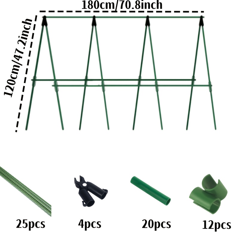 Image of (25pcs Plant Poles+36pcs Additions), Durable Metal Climbing Plant Garden Stakes - Vine Support Poles Suitable For Tomatoes, Grapes, , And - Essential For Greenhouse And Outdoor Gardening