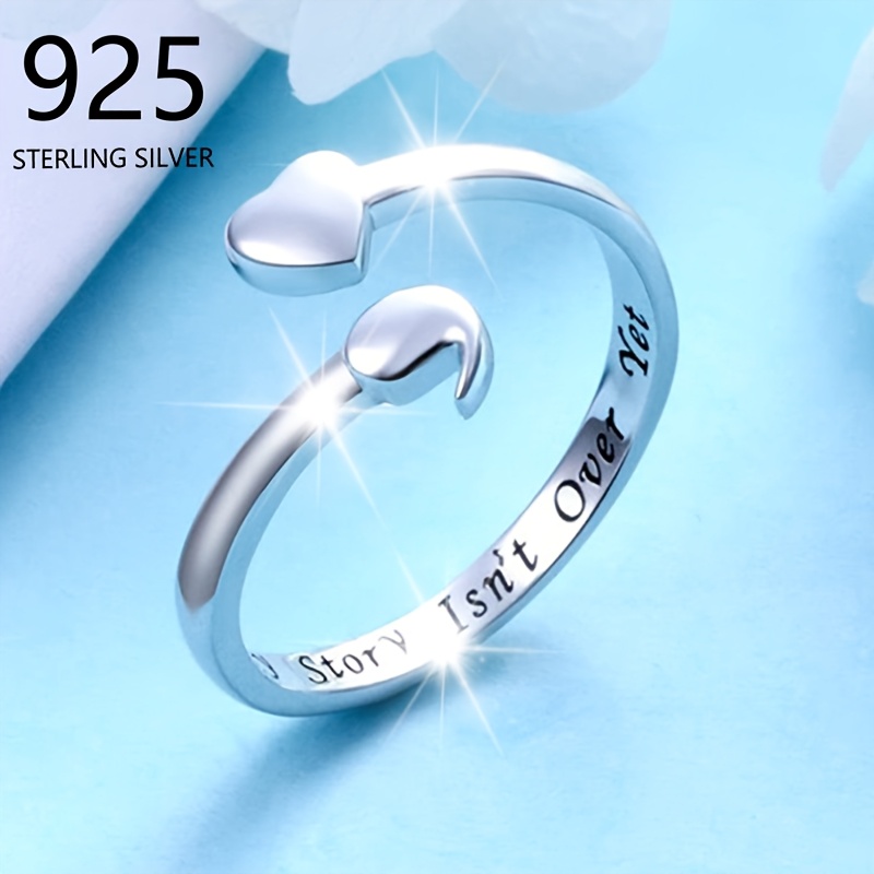 

925 Silver Personality Fashion Temperament Simple Silvery Ring Male Heart Opening Adjustable Ring Christmas Gift Bestie Boyfriend