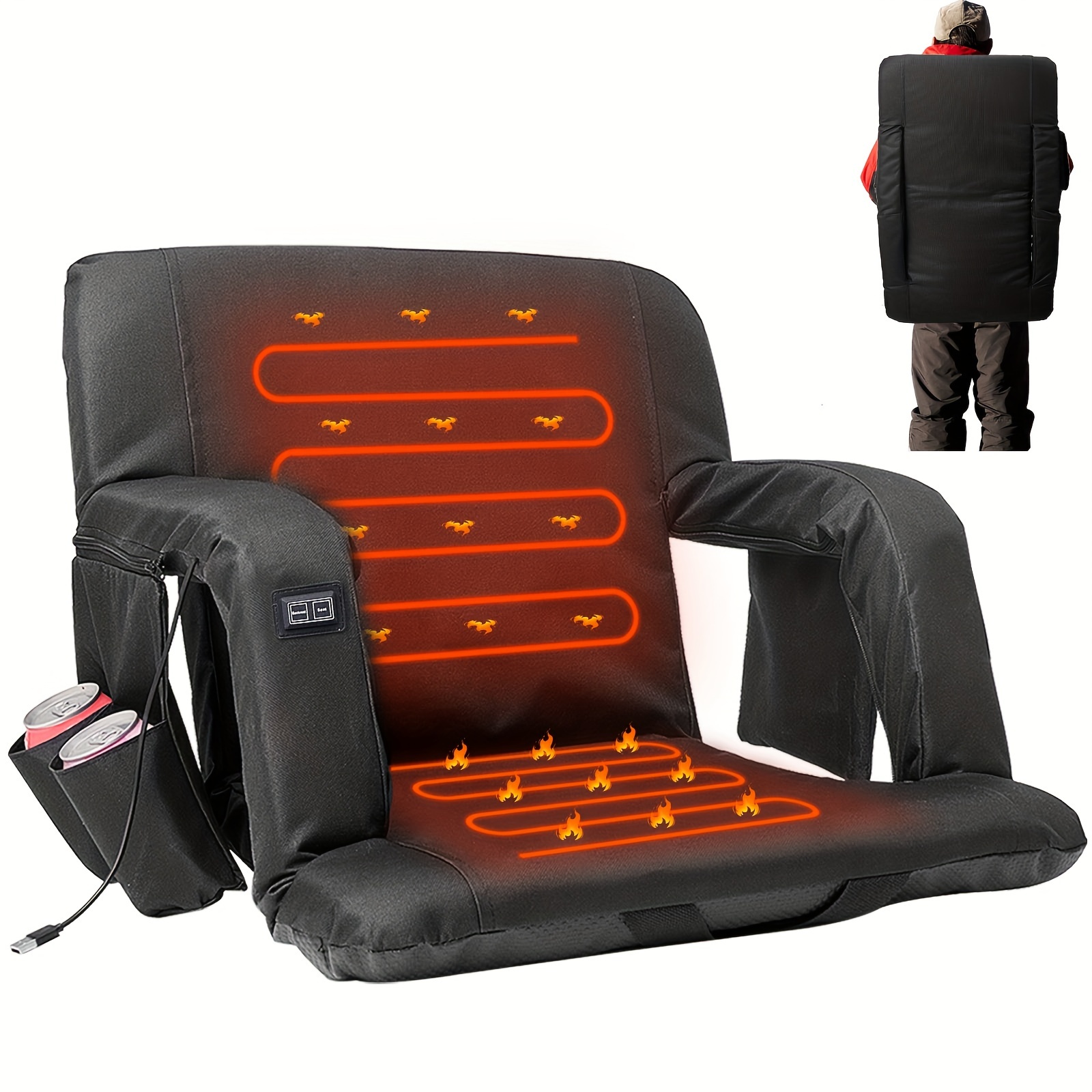 

Lilypelle 21inch Heated Stadium Seat Seat With Back And Arm Support, Portable 6 Reclinng Positions Stadium Seating For , Seats For Sports Events, Outing, Travelling, Hiking