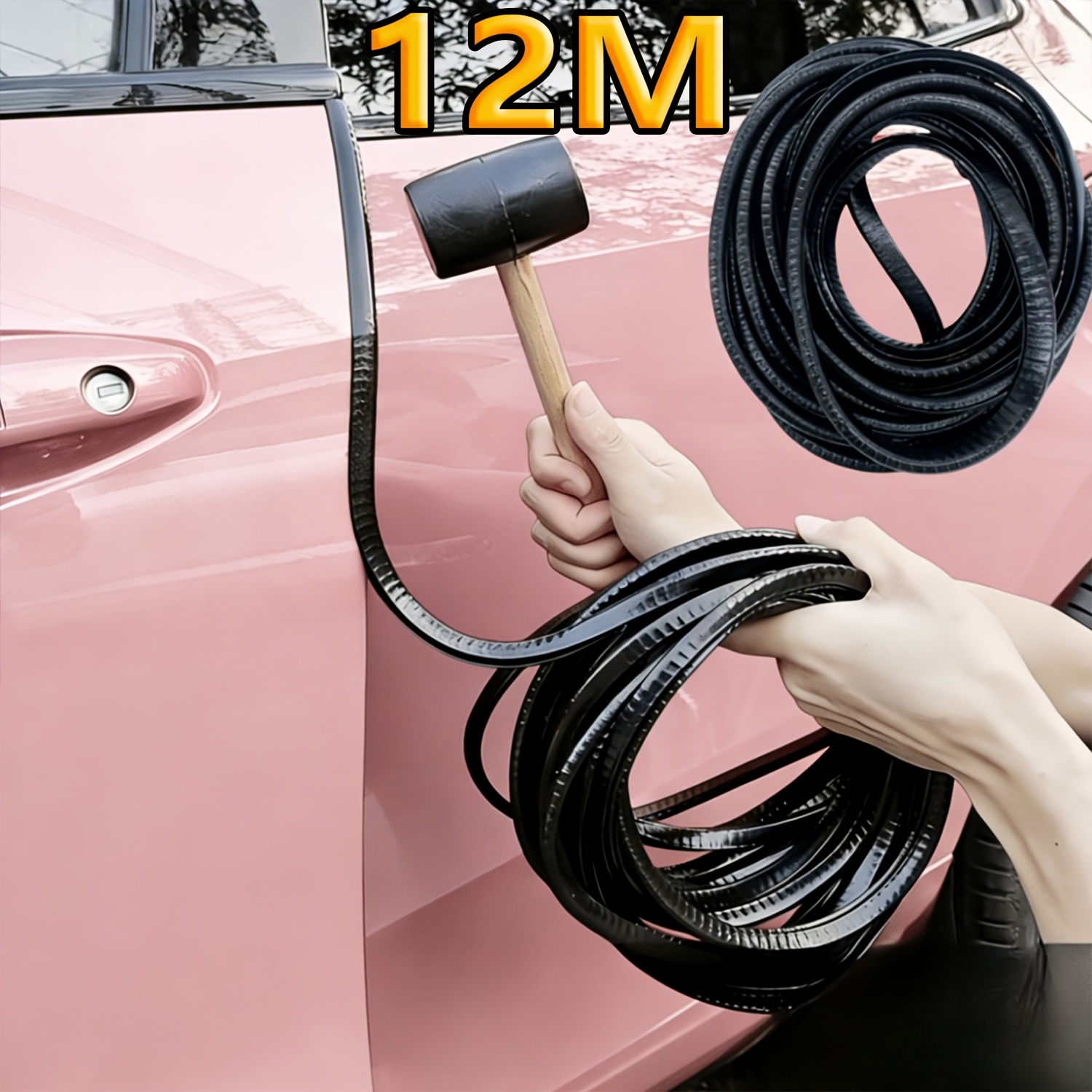 U formos krašto atsparumo smūgiams sandarinimo juostelė, 11,99 metro / 472,44 colio, juoda automobilio durų krašto apsauga nuo įbrėžimų, universalus automobilių durų sandariklis ir atsparumo smūgiams juostelė su plienine apdaila, U formos juoda, krašto dekoratyvinė guma, triukšmą mažinanti ir dulkių