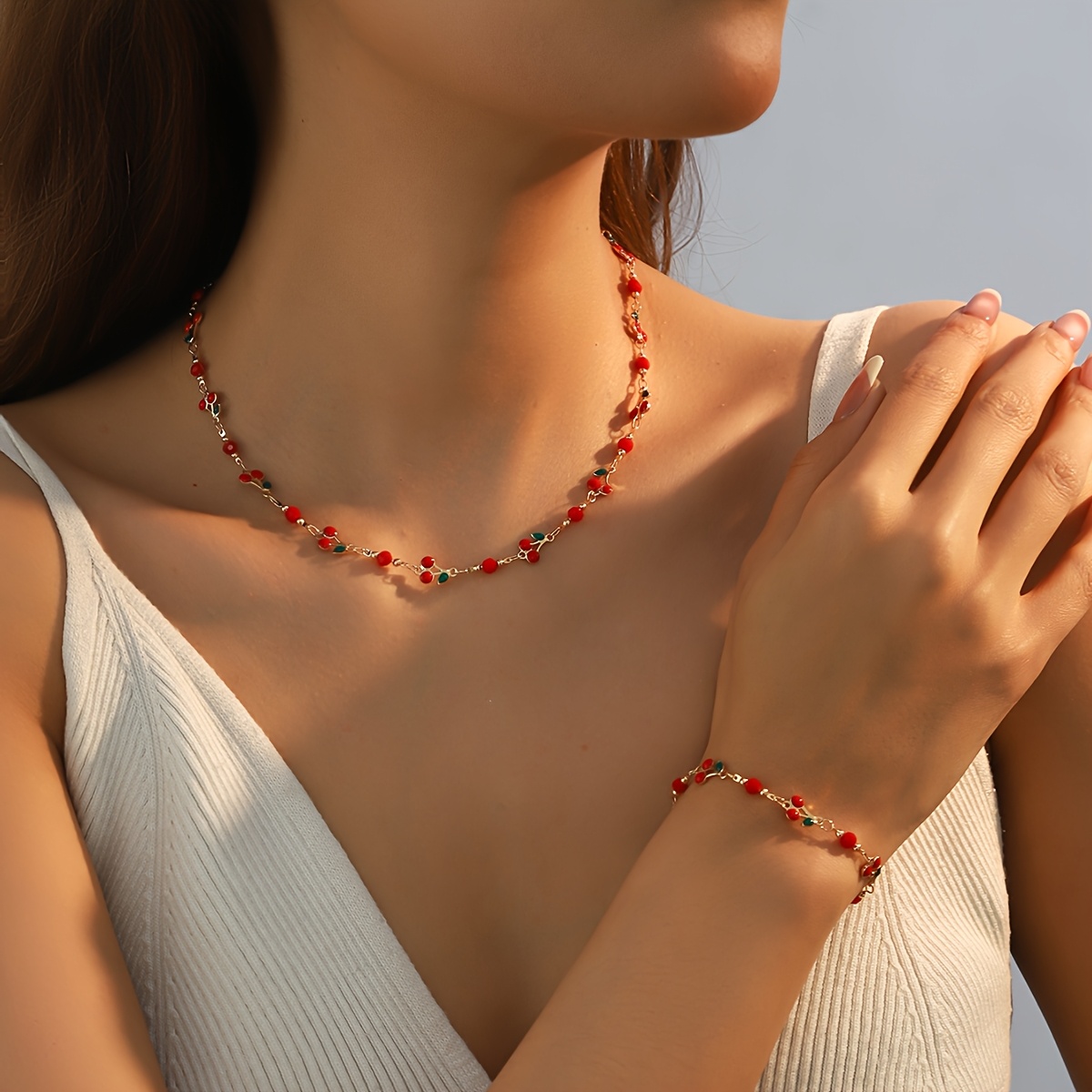 TEMU A Set Of Women's Fashion Jewelry, Spring/summer Vintage-style Beaded Necklace And Bracelet, Suitable For Daily Wear, Casual Occasions, Weddings,