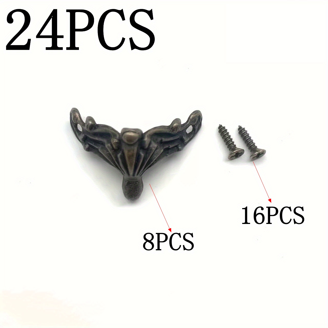Image of 24pcs (8 Feet Pads + 16 Screws) Decorative Box Feet Pads, Alloy Wooden Box Decorative Feet Pads Hardware, Wooden Box Decorative Corner Decorations, With Screws