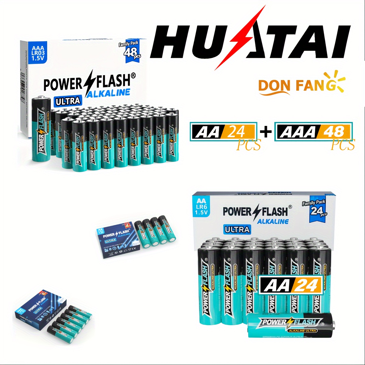 

Powerflash Aa & Aaa High-performance Alkaline Batteries Value Pack, 24 Double Aa And 48 Triple Aaa Batteries For Home, Various Household Device, Romotes