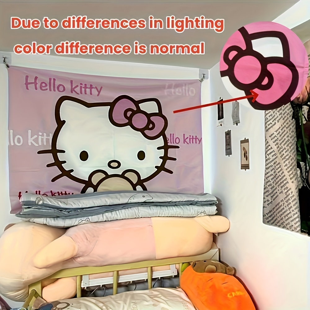 Image of 1pc Hello Kitty Tapestry Kawaii Wall Hanging Tapestry Cartoon Cute Decoration Home Ornament Birthday Christmas Gift