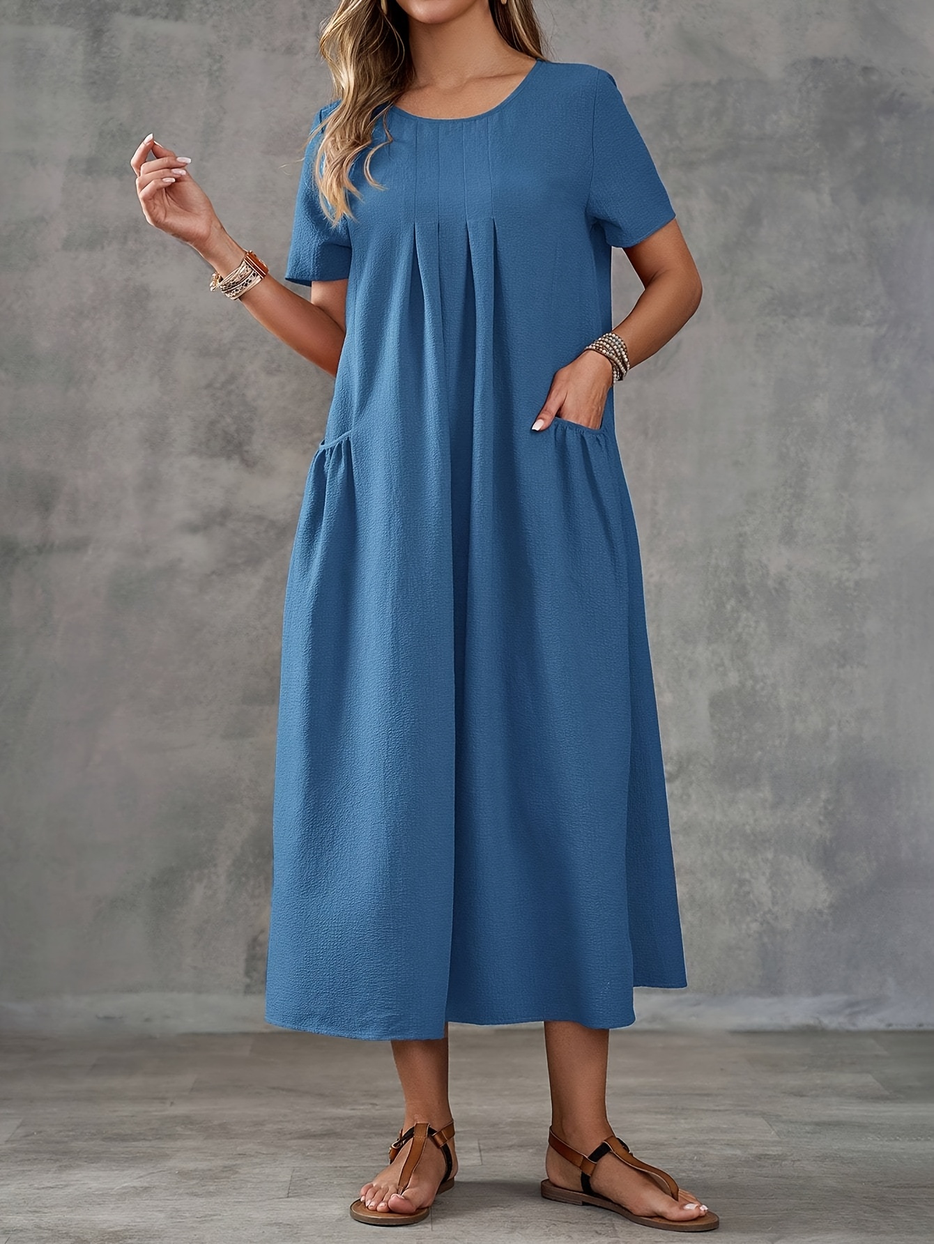 london times short sleeve midi fit flare dress London Times 3/4 Sleeve Seamed Side Tab Fit & Flare Midi Dress main image 1