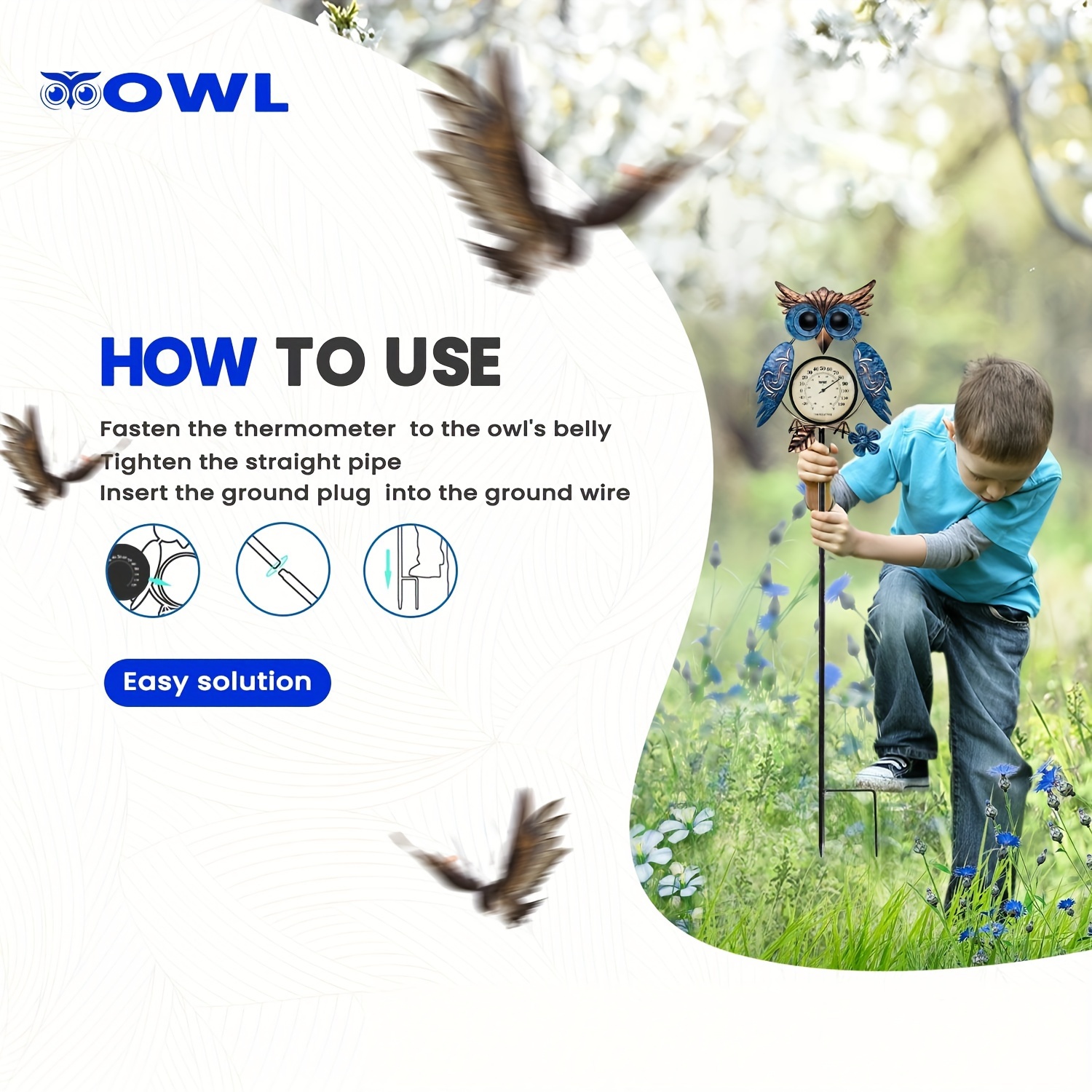 Blue Owl Garden Stake Thermometer Outdoor offers Decor