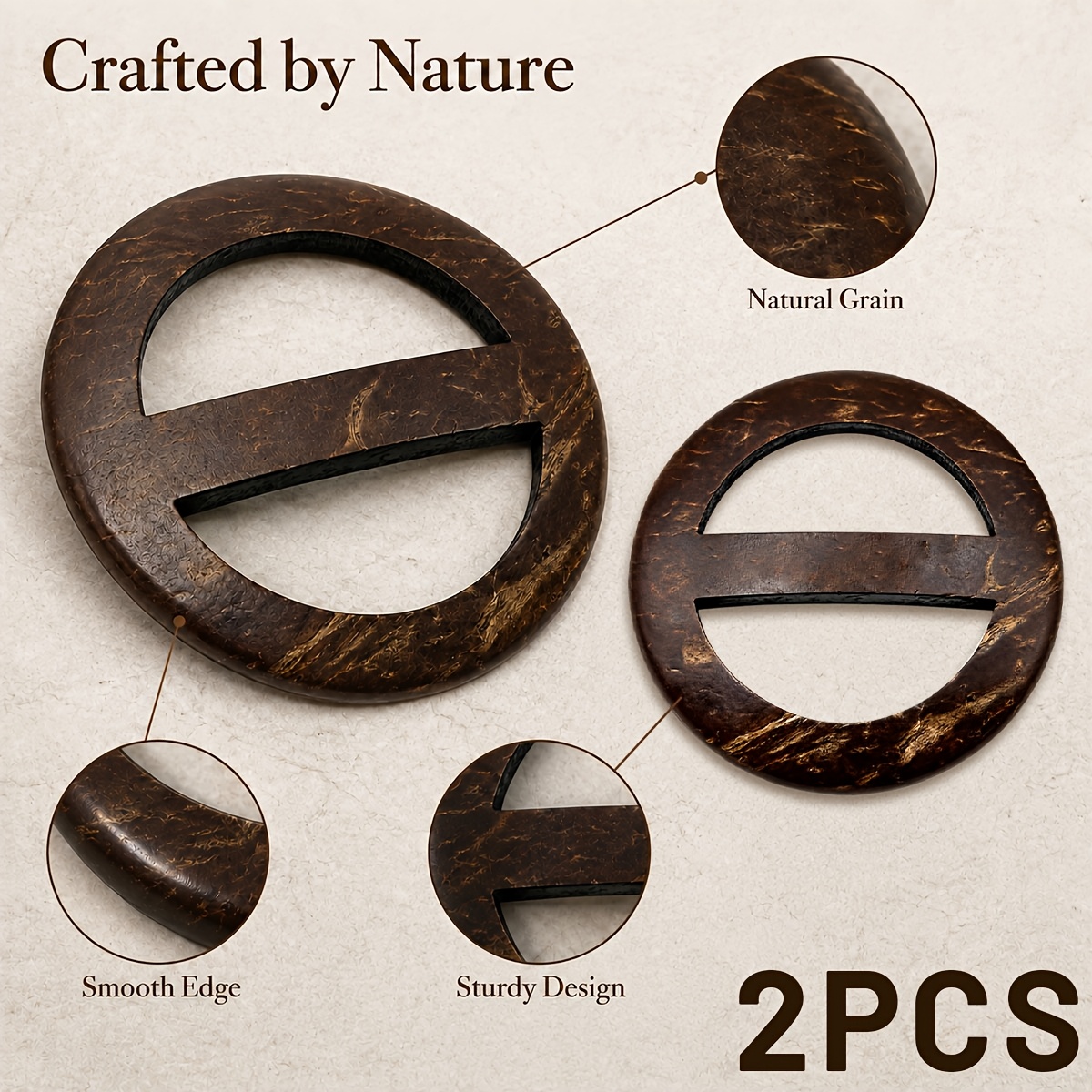 TEMU 2pcs Coconut Shell Scarf , Round Sarong Ring Clip For Shawls, Dresses, T-shirts, Beach Wraps And Accessories