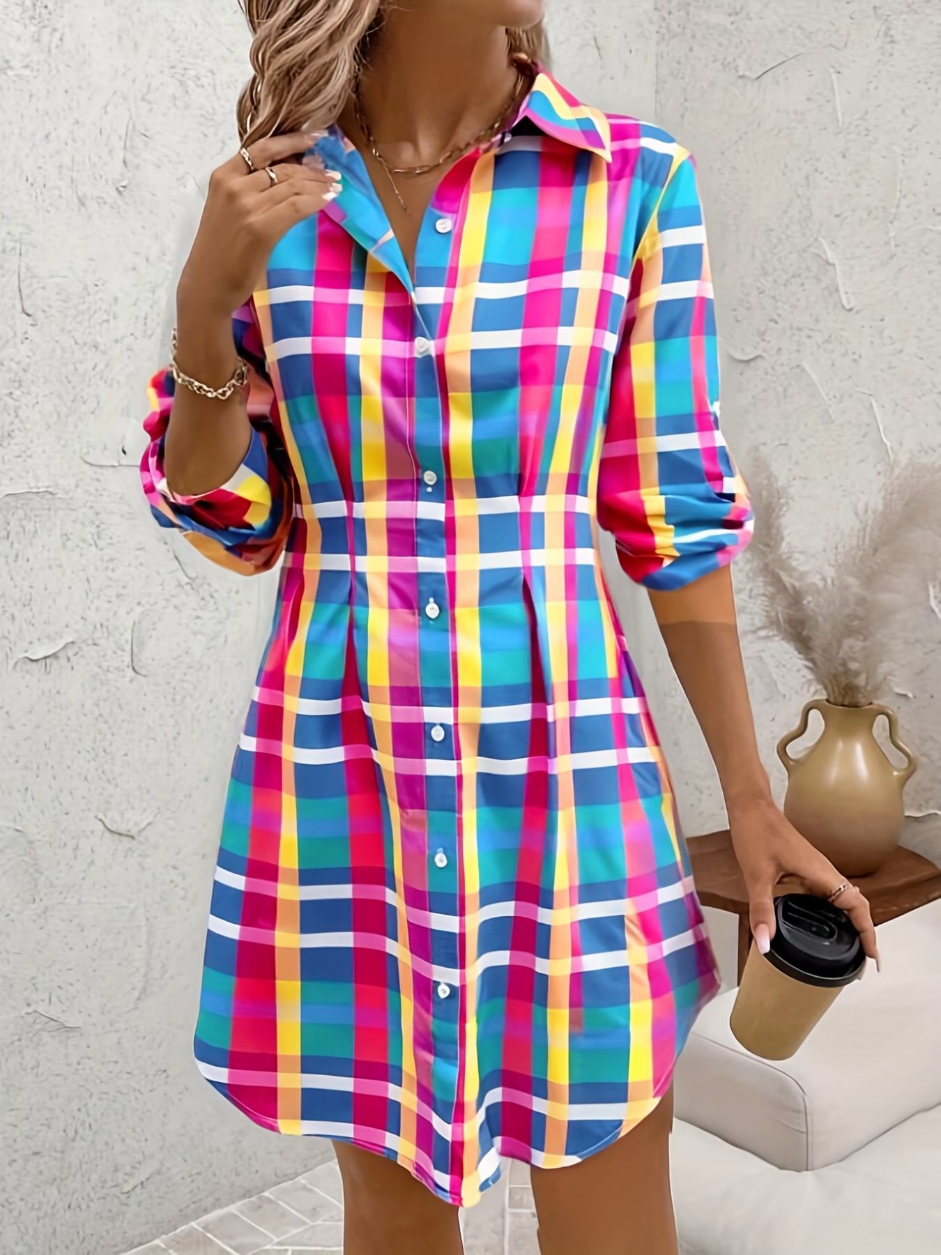 womens a line button shirt dress knee length lap - Temu Oman