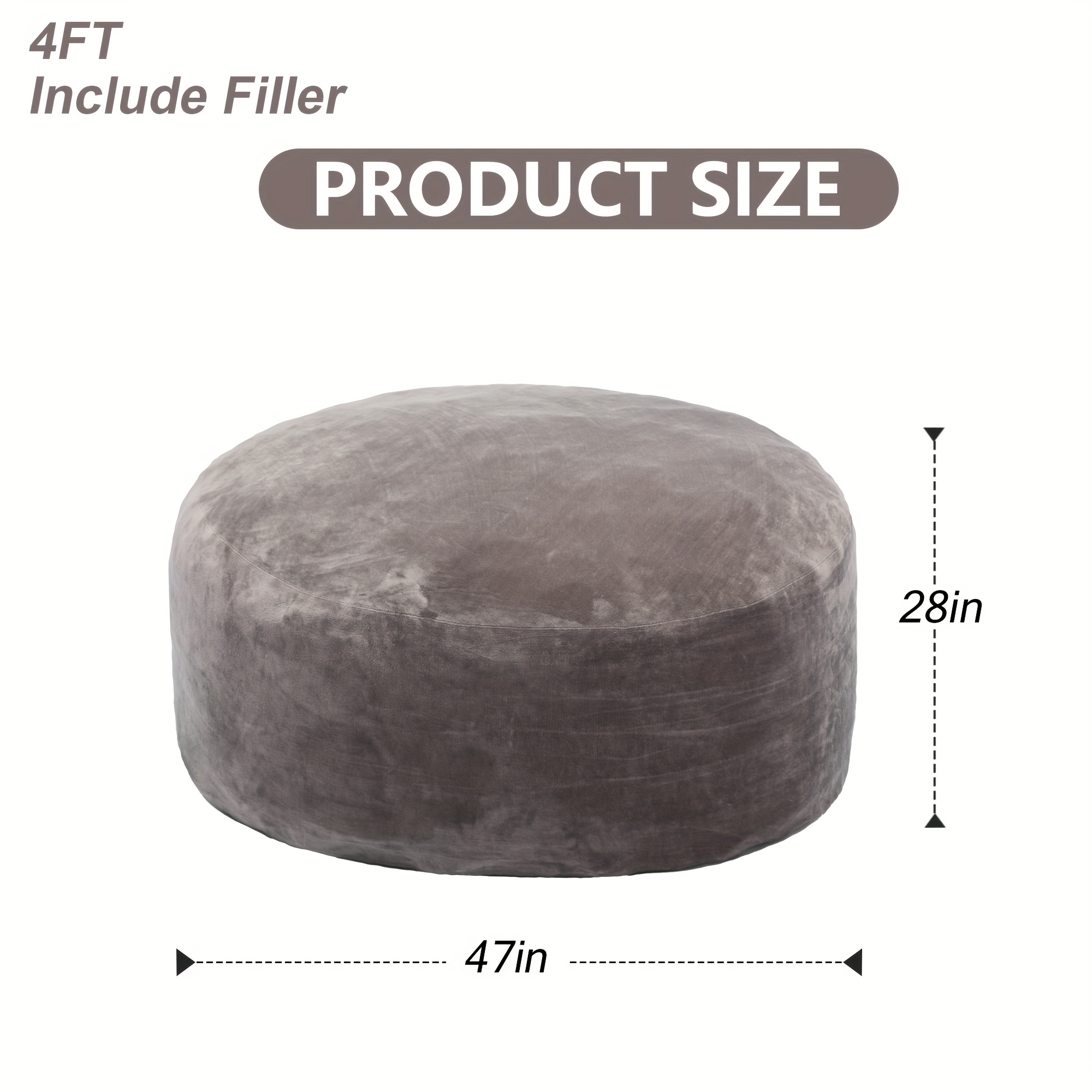 TEMU Round Soft And Fluffy Bean Bag Chairs In 3ft And 4ft Sizes For Adults, Featuring Memory Foam Filling And A Removable, Washable Cover. Perfect For The Living Room, Bedroom, Or Gaming Area.