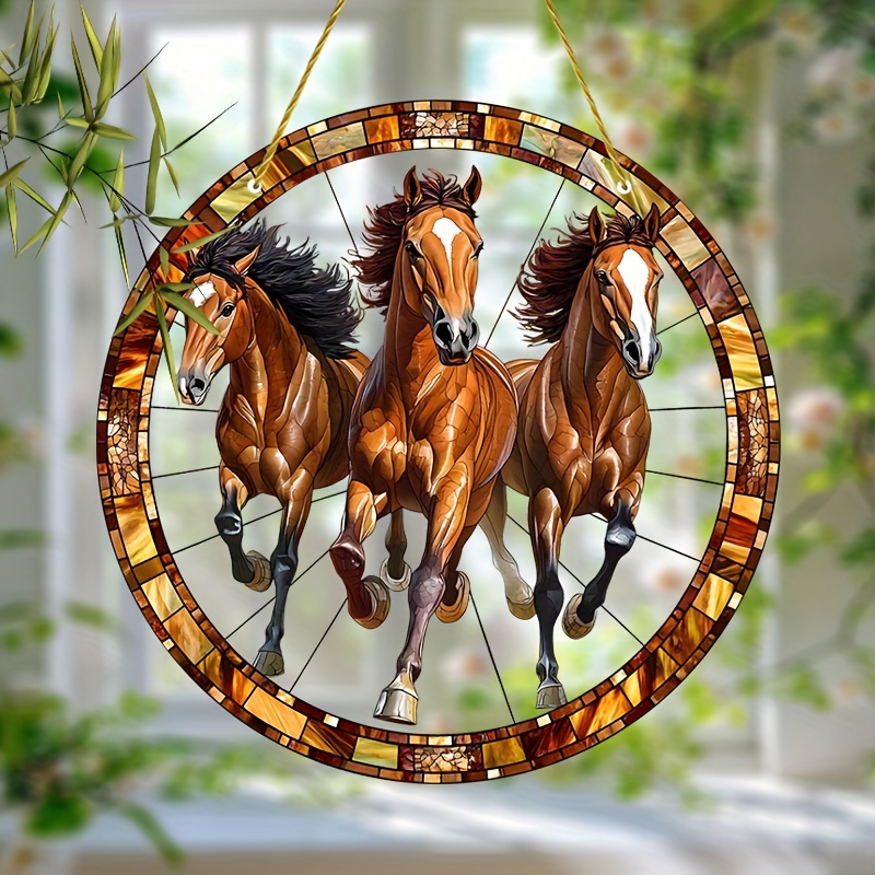 

9" Horse-themed Suncatcher For Window - Decorative Glass Art Hanging With Equestrian Design, Ideal Gift For Birthday, Home & Garden Decor For Living Room, Bathroom, Office, Bedroom - Animal Motif