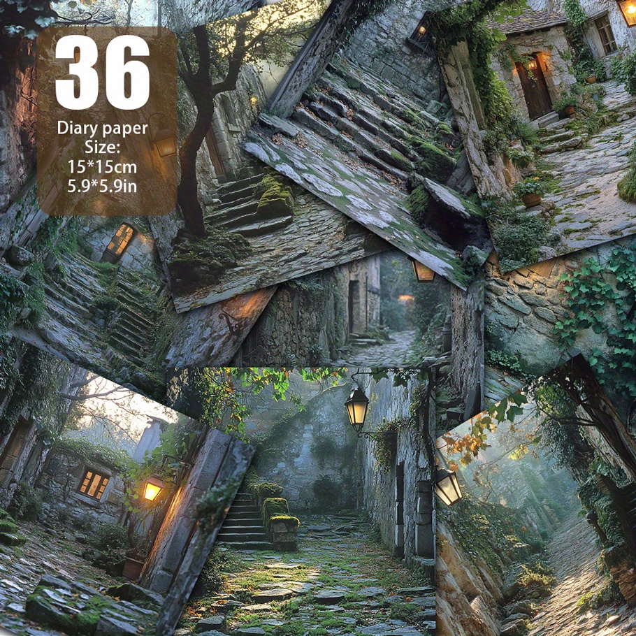 E-shop 36 Stück Old European Courtyard Papier, Dekopapier, Materialpapier geeignet für Hintergrunddekoration, Mülltagebuch Hintergrundkartenmatte,