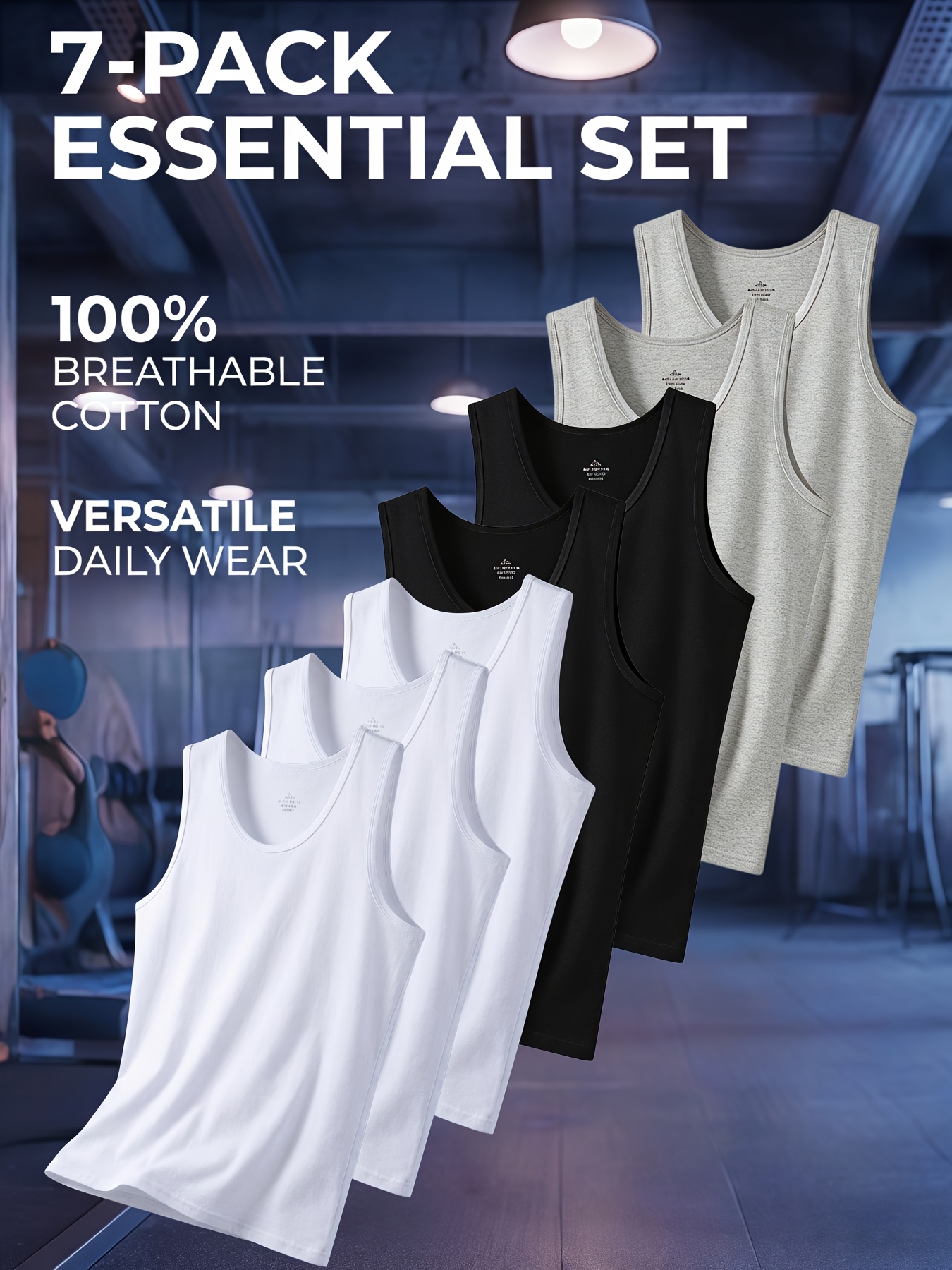 7pcs Men'S Casual Athletic Vests - Fashionable Solid Classic Round Neck Base Layer - Slight Stretch Breathable 100% Fabric - Suitable for Home Leisure - Fitness Running - Strength Training Wear