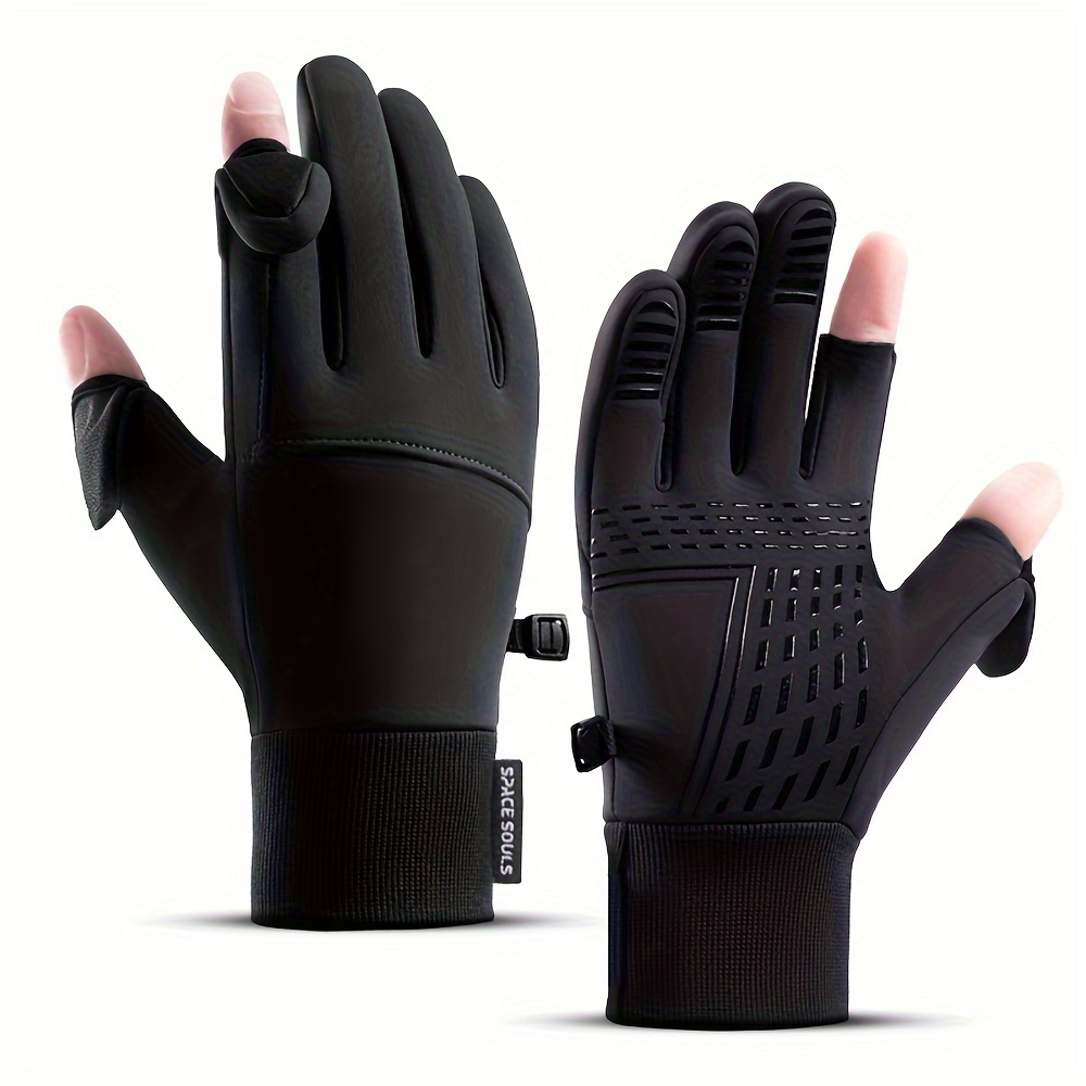 Image of 1 Pair Men Winter Warm Gloves Windproof Touch Screen Gloves Outdoor Sports Skiing Cycling Fishing Running Gloves Flip Cover Revealing 2 Fingers Unisex Cold-proof Gloves