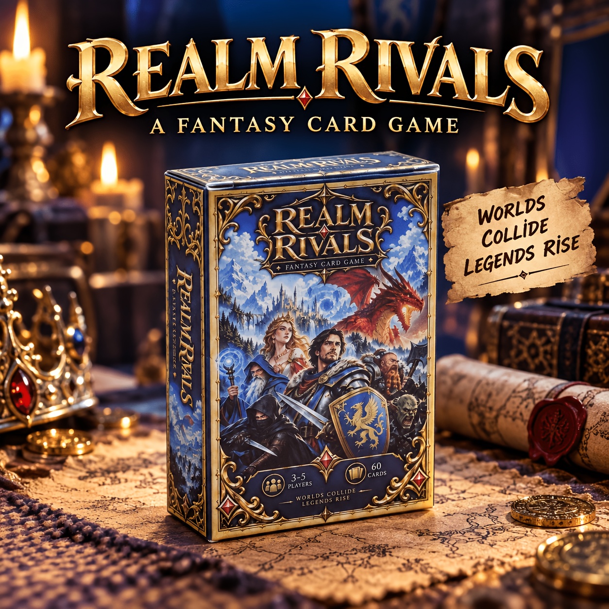 TEMU Fantasy Card Game For Adults, 3–5 Players, 60-card Strategy Party Game With Character , Monsters & Riftwalker, Easy-to-learn Tabletop Game,