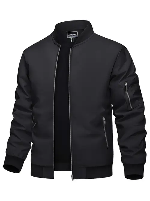 mens lightweight casual windbreaker zipper jacket with multiple pockets classic jacket with warm fabric soft comfortable solid color standing collar sport jacket for dating running party gathering work and daily wear