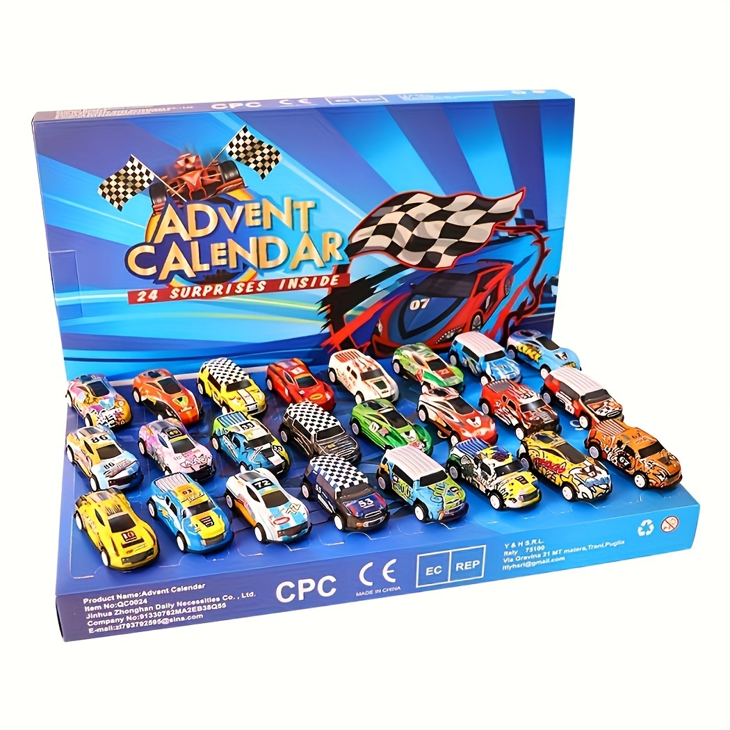 

24 Days Advent Calendar With 20 Mini Racing Cars, 24 Surprises Countdown Gift, No Power Required, Christmas Holiday Decor