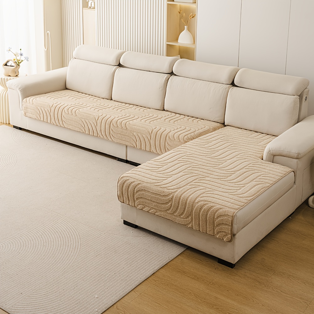 TEMU 2pcs Set Of Jacquard L-shaped Sofa Cushion Combination Set, European Style Thick Short Plush Sofa Cover 2pcs Set, Warm, Soft, Non Slip, Pet