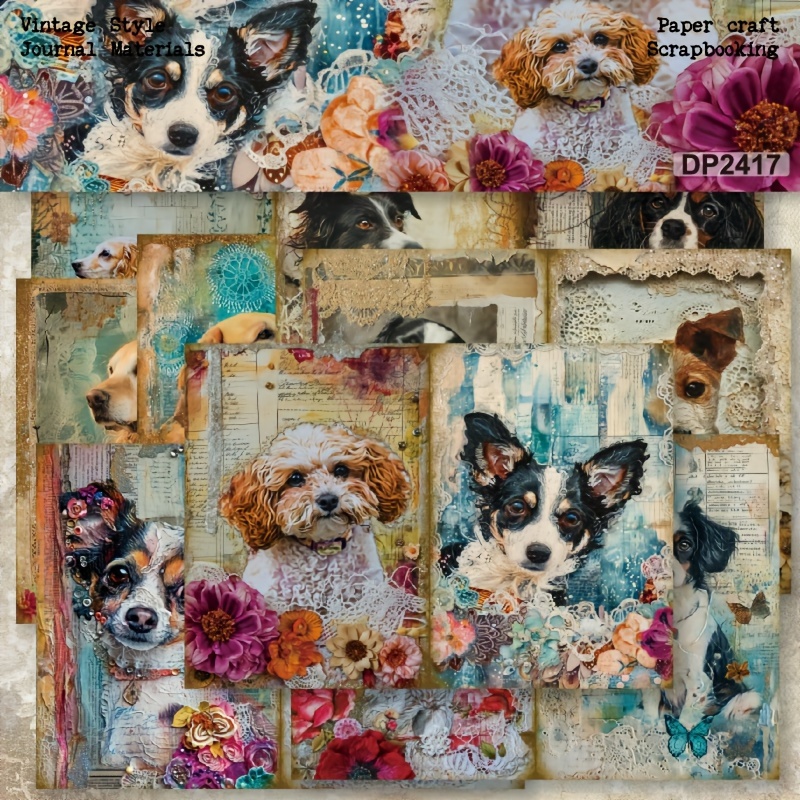 

8-pack Vintage Animal Theme Scrapbooking Paper Set, Multifunctional Diy Album Background Papers, Journaling Craft Supplies, Decorative Greeting Card Materials With Dog Motifs
