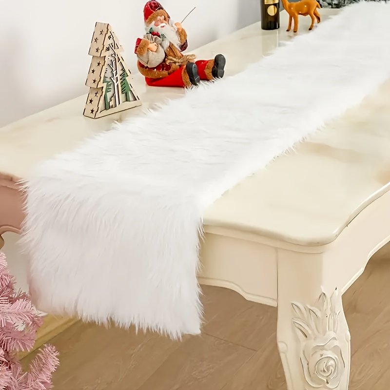 TEMU White Plush Table Flags, Table Mats, Dining Table Runners, Home Decor For An , Christmas Table Flags, Festive Atmosphere Decorations