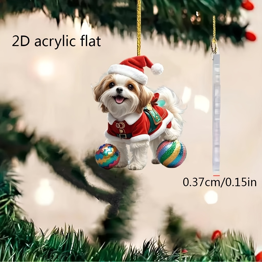 

1pc Festive Shih Tzu Dog Acrylic Ornament - 2d Flat Christmas Hanging Decoration For Home, Keychain, And Party Favors, Suitable For Teens And Adults 14+, No Electricity Required, Featherless