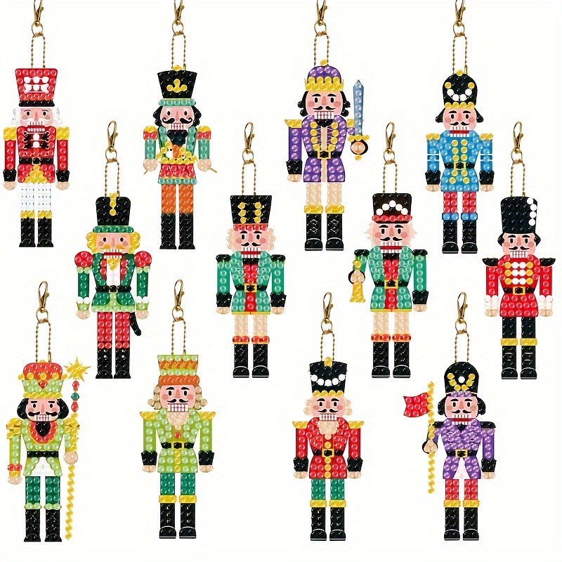 12pcs Set Of Nutcracker Diamond Painting Keychain Kits, Round Decorations, Acrylic Crafts, Complete With Additions And Tools, Beginner-friendly Crafts, Christmas Decorations Gifts