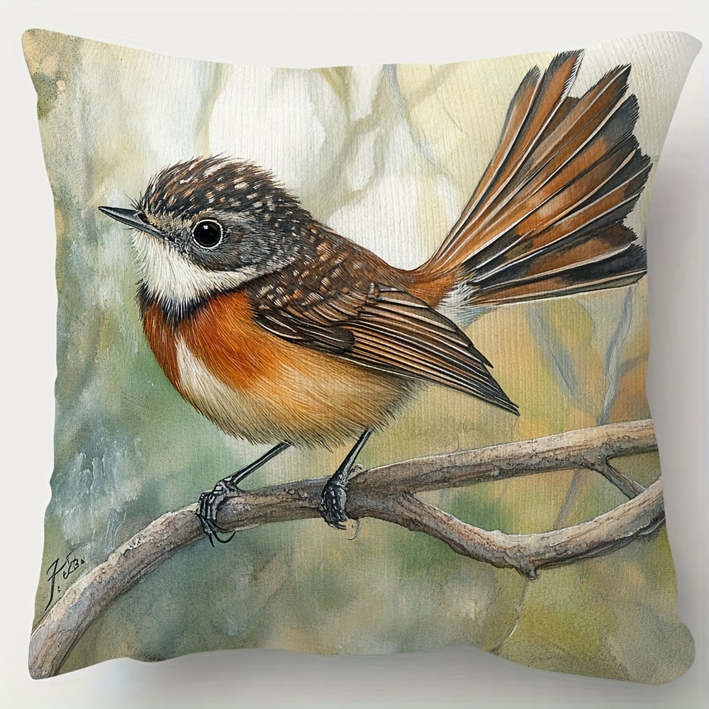 TEMU 1pc Throw Pillow Cover, 18"x18" - Vibrant Watercolor With Orange, Black, And , Sofa, Living Room, Bedroom, Or Office Decor, Zip Closure,