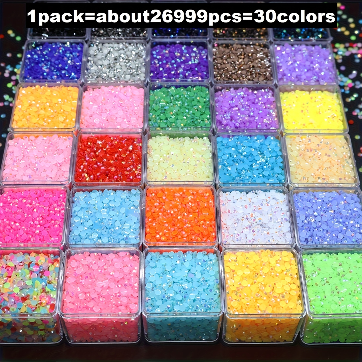 TEMU 26999pcs 30 Colors Flatback , 3mm Round 5d Resin For Diy Painting, Nail Art Decoration, Craft Keychains Coasters, Sparkling Accessories